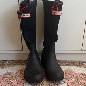 Hunter Black Ankle Boots with Red Accents